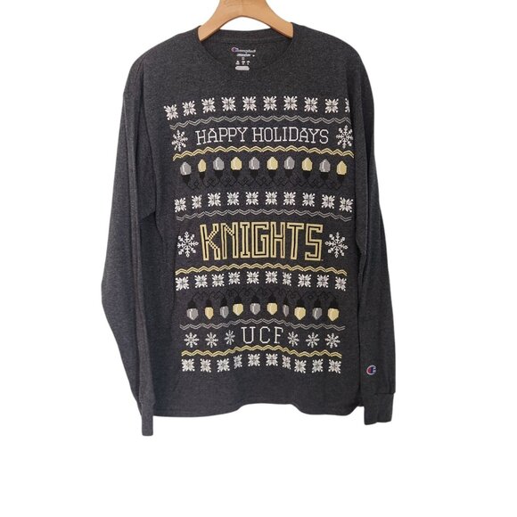 UFC Knights Happy Holidays Long Sleeve T-Shirt Christmas Unisex Medium Champion - Picture 1 of 10